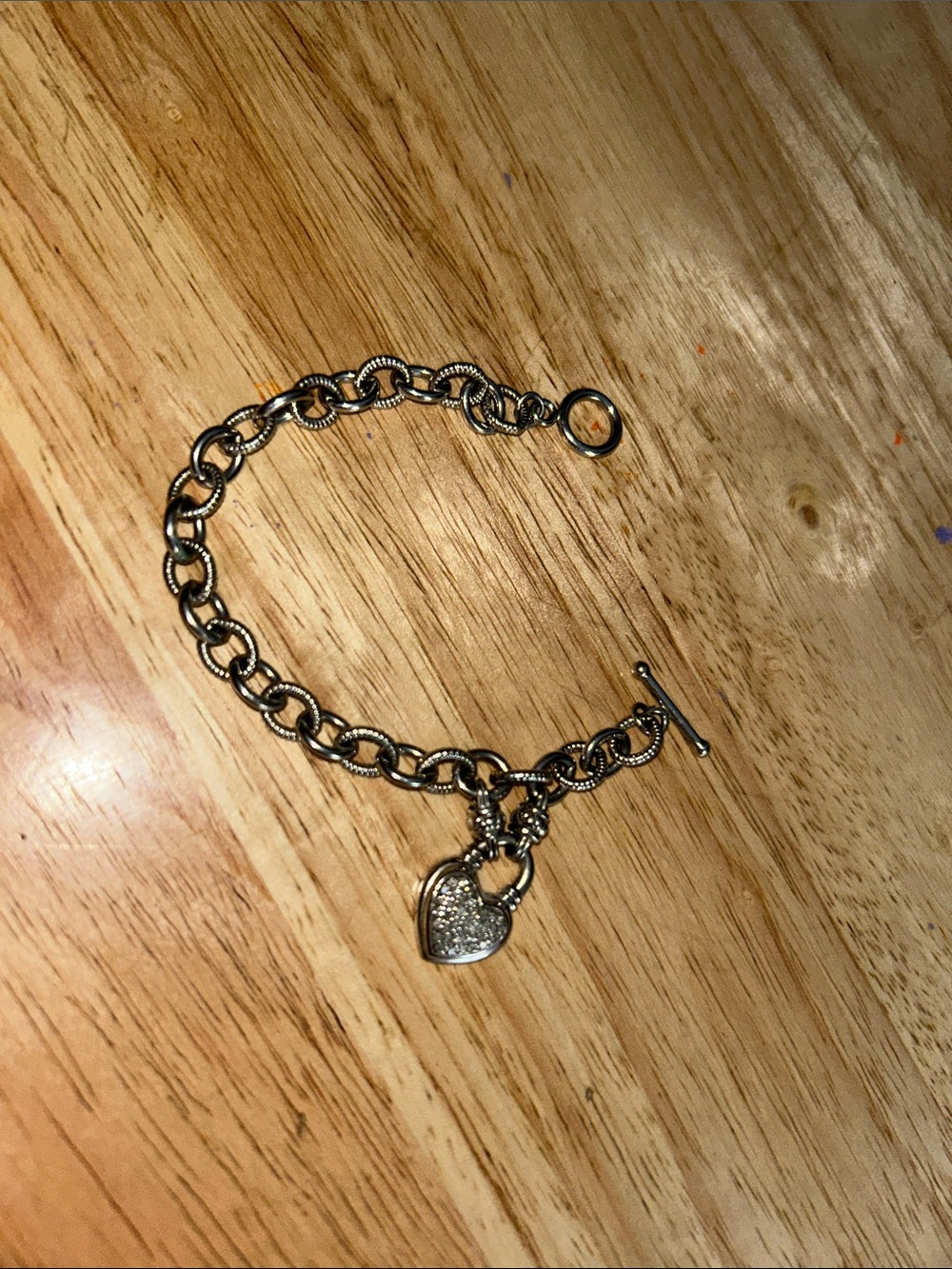 Silver-Tone Heart Charm Toggle Bracelet